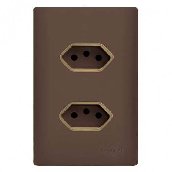 Conjunto Tomada Dupla 10A 4x2 - Novara Marrom Fosco Gold Conjunto Tomada Dupla 10A 4x2 - Novara Marrom Fosco Gold